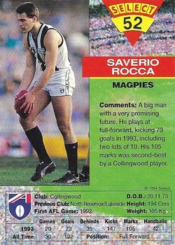 1994 Select AFL #52 Saverio Rocca Back